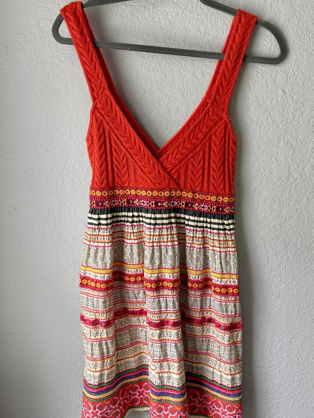 Free People size 6 Boho Vintage Orange cable knit tank top multi striped Dress - Picture 2 of 5
